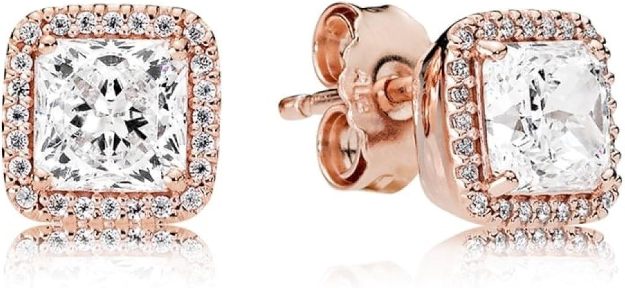 PANDORA Square Sparkle Halo Stud Earrings - Gold Earrings for Women - Great Gift for Her - 14k Rose Gold with Sparkling Cubic Zirconia | Amazon (US)