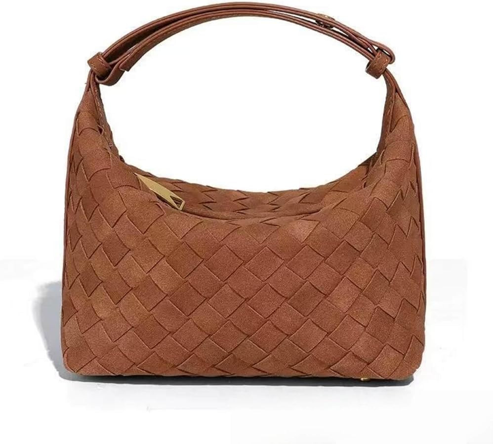 Suede Leather Handbag for Women, Brown Suede Purse, Suedes Shoulder Bag, Small Clutch Handbag wit... | Amazon (US)