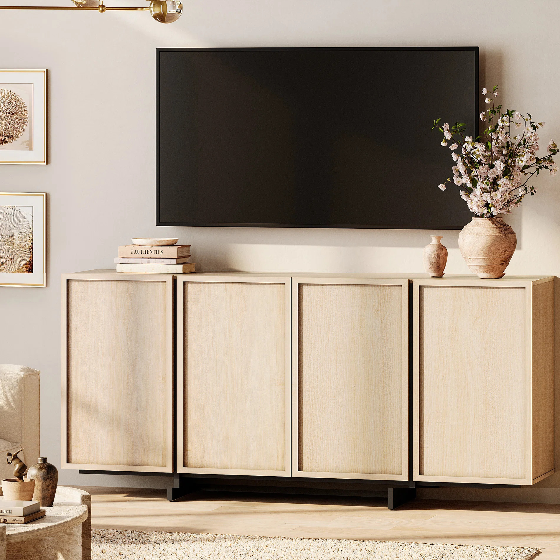 Maisonet Modern TV Stand For Tvs Up To 75", Wooden Entertainment Center TV Console With 4 Door Cl... | Wayfair North America