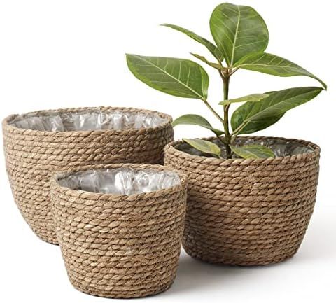 La Jolíe Muse Seagrass Planter Basket Indoor, Flower Pots Cover, Plant Containers, Natural(3-Pac... | Amazon (US)