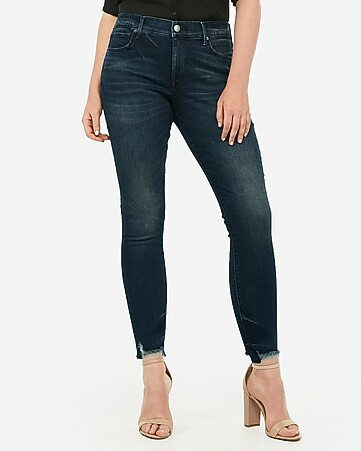 mid rise denim perfect curves raw hem ankle leggings | Express