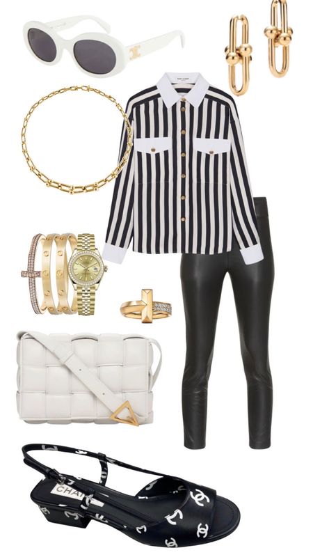 Black and white outfit details 🖤

Stripes, minimalist outfit, ysl, striped blouse, striped shirt, white bag, leather leggings, leather pants

#LTKstyletip #LTKfit