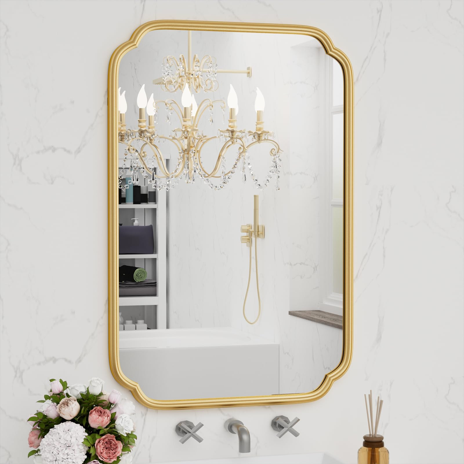 Gold Bathroom Vanity Mirror for Wall 24" x 36" Modern Rounded Rectangle Mirror with Metal Framed ... | Amazon (US)