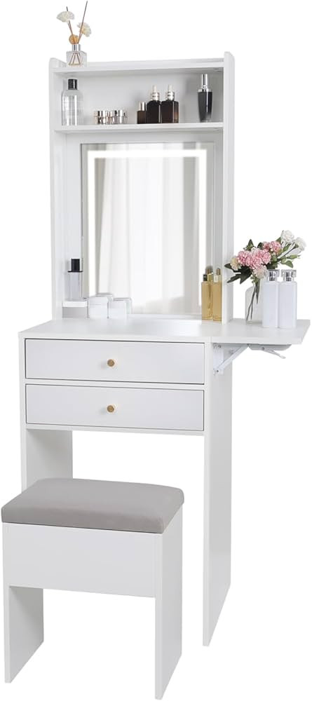 ARTETHYS Small Vanity Desk Set with 3 Adjustable Lighted Mirror and Storage Chair, Makeup Vanity ... | Amazon (US)