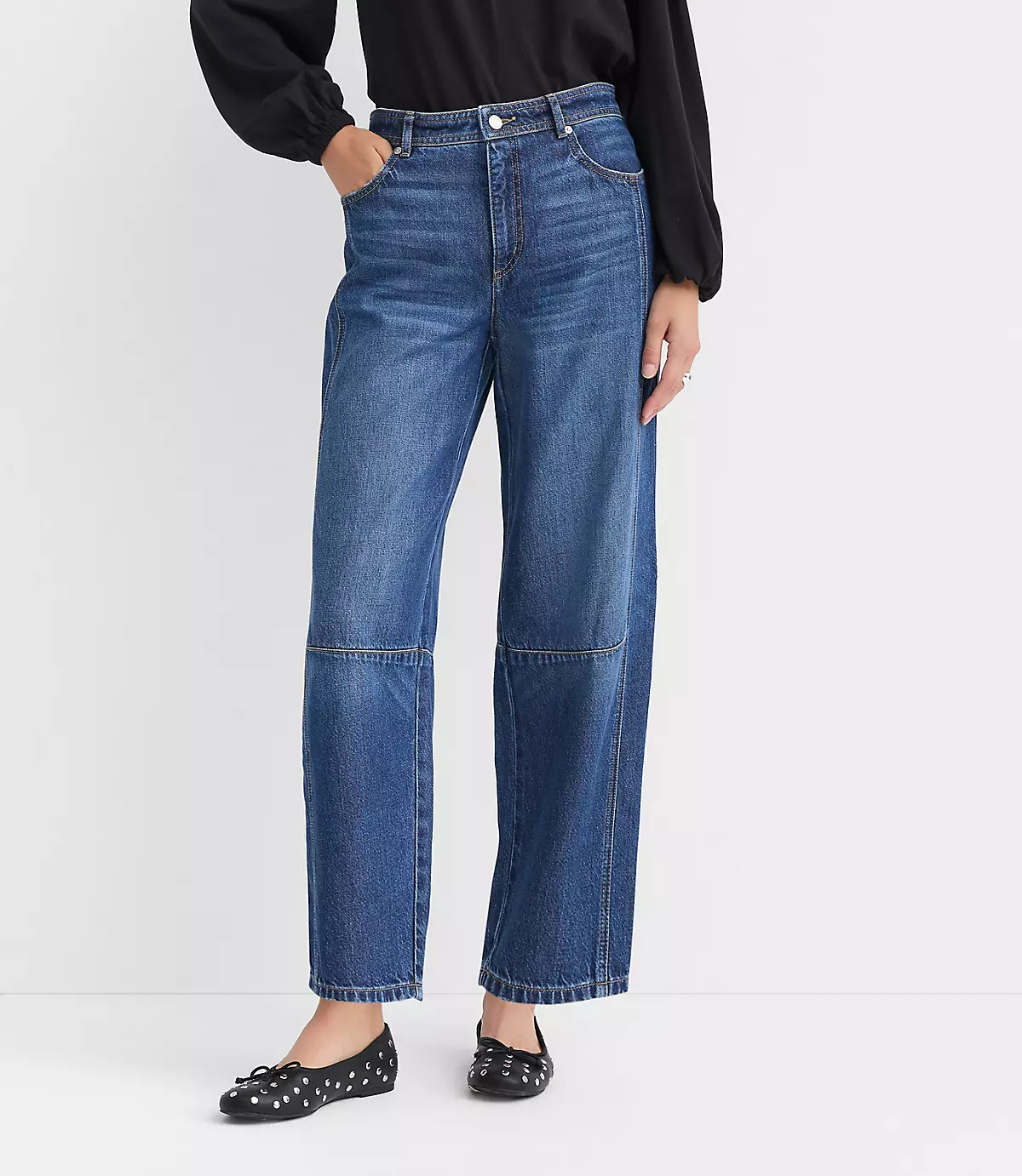 Petite High Rise Barrel Jeans in Dark Wash | LOFT