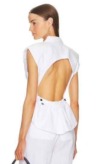 Enzo Linen Open Back Vest in Linen White | Revolve Clothing (Global)