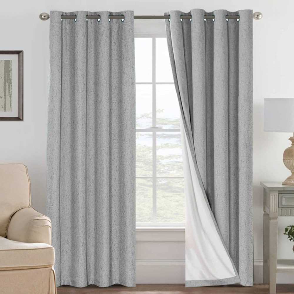 H.VERSAILTEX Linen Blackout Curtains 96 Inches Long, 100% Absolutely Blackout Thermal Insulated T... | Amazon (US)