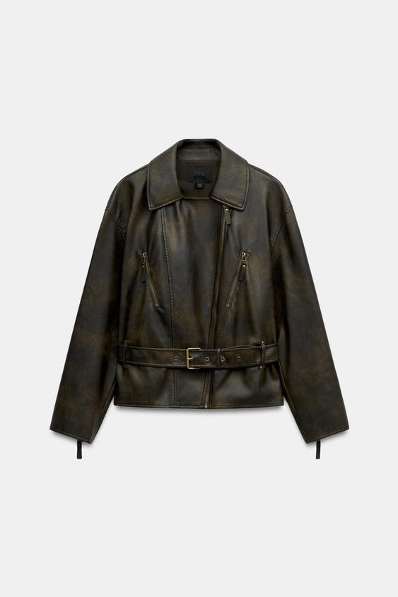 LEATHER EFFECT BELTED JACKET | Zara UK