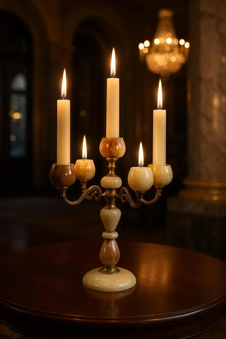 Luxury Onyx Marble Candlestick – Handmade 5-Arm Candelabra for Elegant Home Decor | Etsy (US)