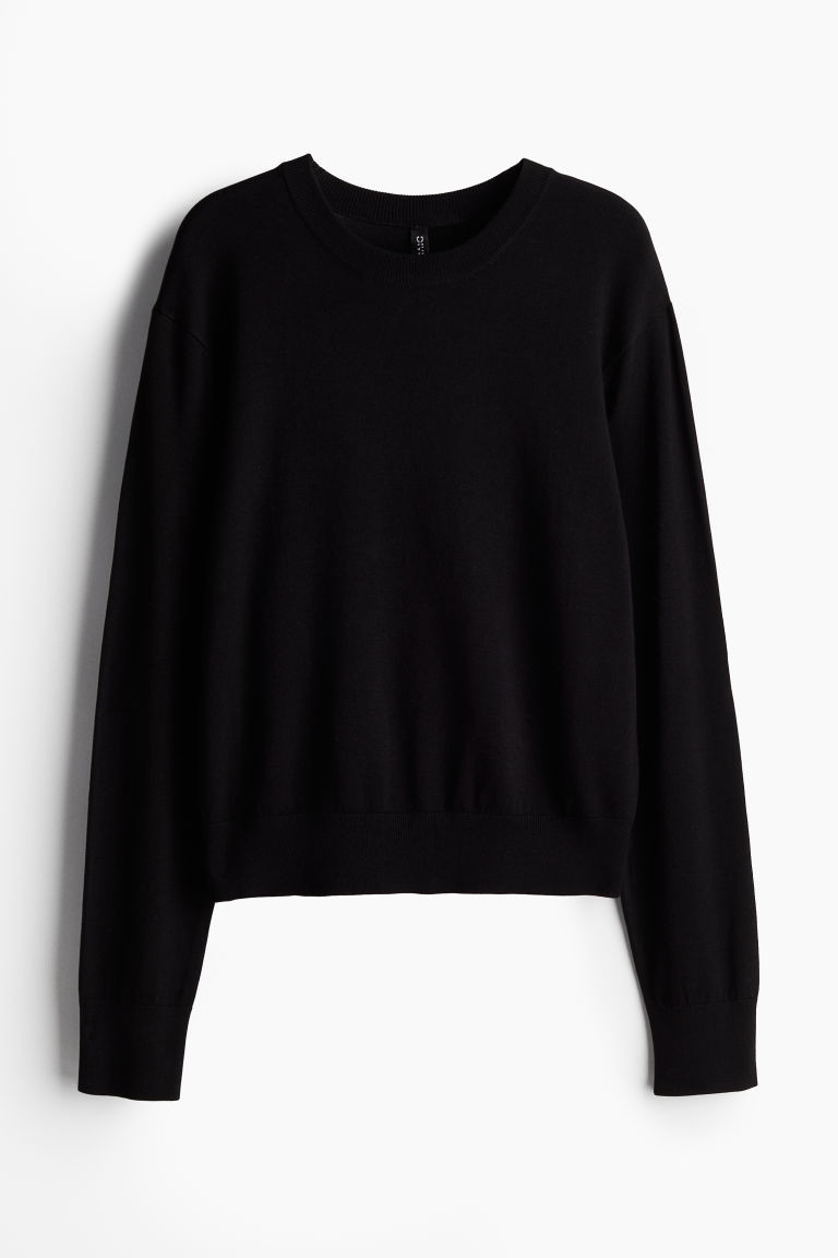 H & M - Short Fine-Knit Sweater - Black | H&M (US + CA)
