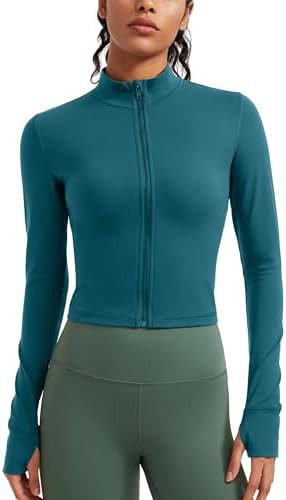 CRZ YOGA Butterluxe Cropped Athletic Jackets for Women - Full Zip Up Track Tops with Thumb Holes ... | Amazon (US)