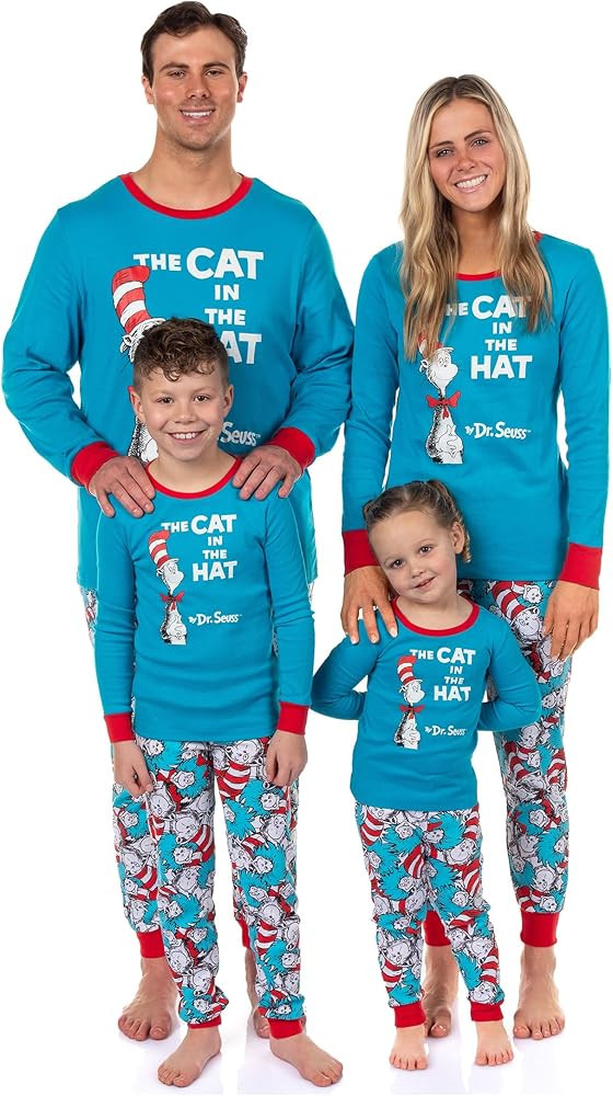 Dr. Seuss Cat In The Hat Book Cover Matching Family 2-Piece Tight Fit Pajama Set | Amazon (US)