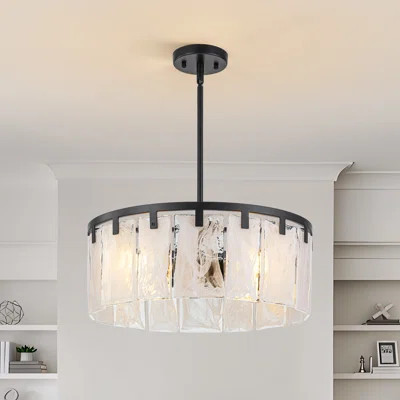 4 - Light Modern Dimmable Round Drum Chandelier With Handcrafted Clouded Glass | Wayfair North America