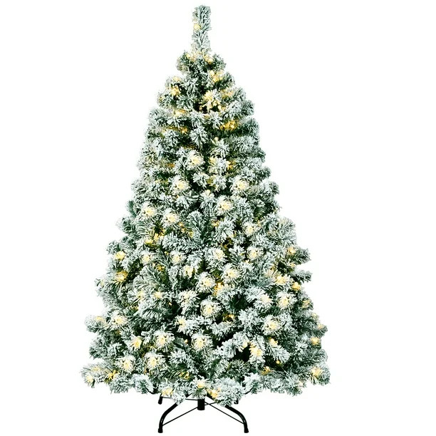 Costway 4.5Ft Pre-Lit Premium Snow Flocked Hinged Artificial Christmas Tree w/200 Lights | Walmart (US)