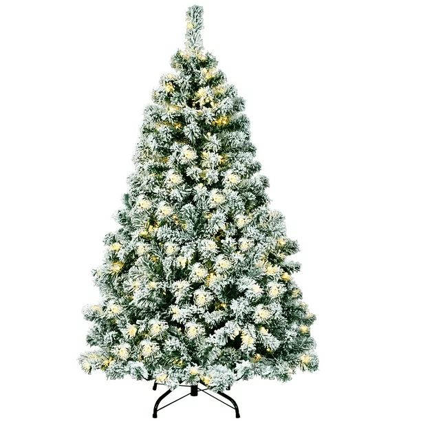 Costway 4.5Ft Pre-Lit Premium Snow Flocked Hinged Artificial Christmas Tree w/200 Lights | Walmart (US)