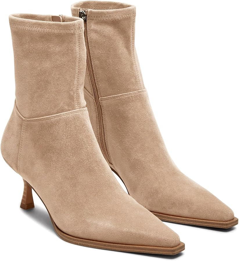 Coutgo Womens Kitten Low Heel Ankle Boots Pointed Toe Side Zipper Short Booties Fall Shoes | Amazon (US)