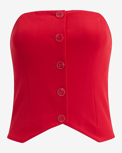 Signature Stretch Strapless Button Front Tailored Tube Top | Express