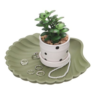 Unique Bargains Shell Shape Table Dinner Candle Holder Wooden Decorative Tray Dark Green | Target