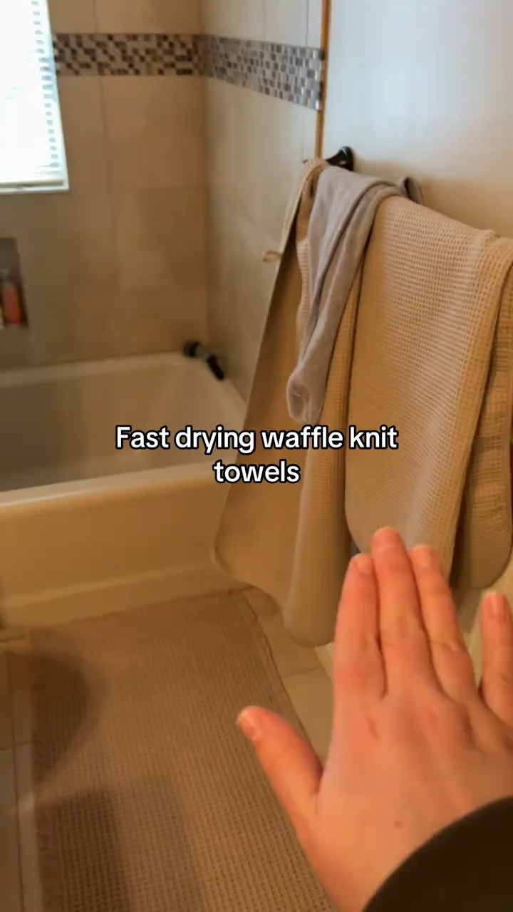 Bath towels never wrap around me. I finally got these huge 30x60 waffle knit towels and they wrap around me and absorbed water so quickly. 

#LTKHome