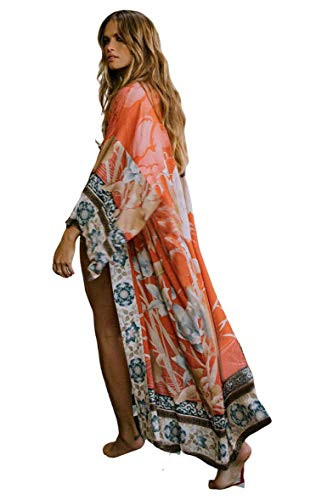 kimonos for women boho kimono robe Beach Coverups Womens Beach Blouses Loose Kimono Open Front Fl... | Amazon (US)