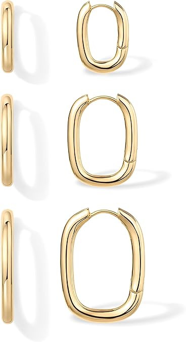 PAVOI 18K Gold Plated 925 Sterling Silver Posts Small Hoop Earrings for Women - Trendy Geometric ... | Amazon (US)