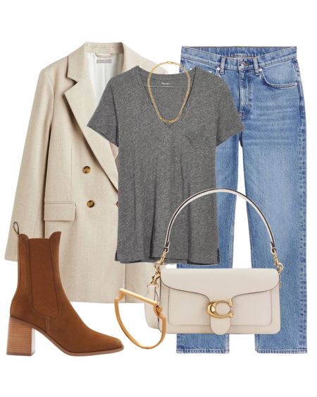 Blazer fashion. Beige brown blazer grey tee tshirt blue denim jeans brown ankle booties Chloe handbag gold bracelet and necklace 

#LTKstyletip #LTKeurope #LTKunder100