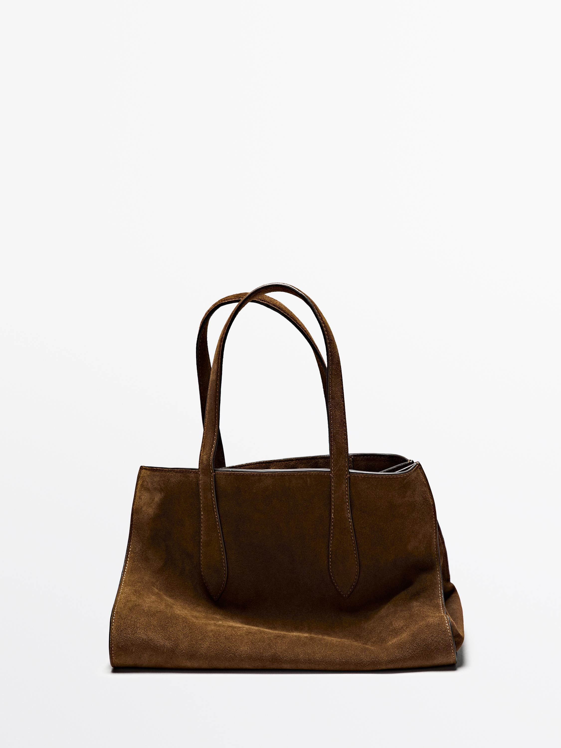 Split suede medium icon bag · Gold · Leather Outerwear | Massimo Dutti | Massimo Dutti UK