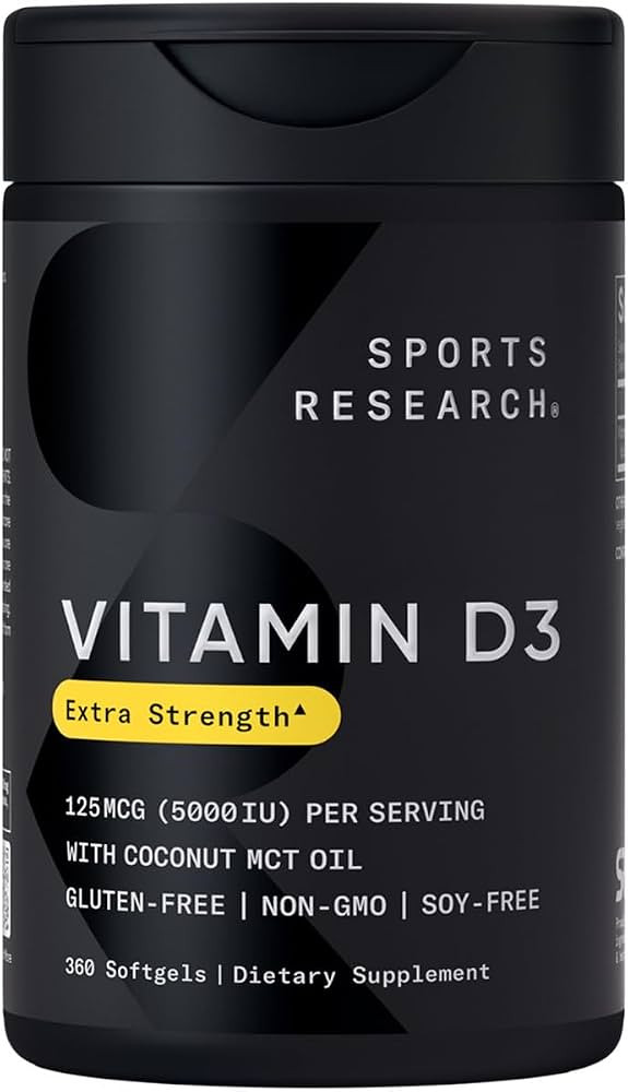 Sports Research® Vitamin D3 w/Coconut MCT Oil - High Potency Vitamin D3 5000iu (125mcg) Suppleme... | Amazon (US)