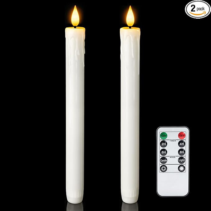 Homemory Real Wax Flameless Taper Candles with Remote Timer, 9.6 Inches White LED Flameless Candl... | Amazon (US)