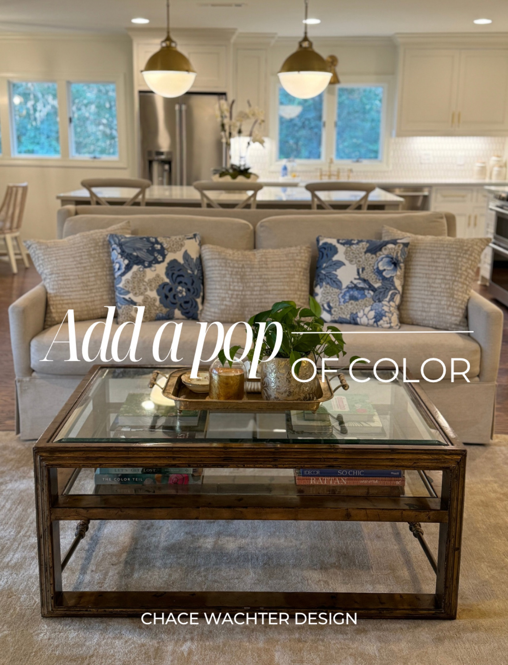 Adding a pop of color can change the look, feel and mood of a room.  Adding colorful throw pillows is a quick and affordable way to update a room. 

Pop of color, blue and white, throw pillows, coffee table books, thibaut, 

#LTKhome