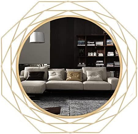 24 Inches Decorative Wall Round Mirror Personality Gold Geometric Mirror for Home Decor for Livin... | Amazon (US)