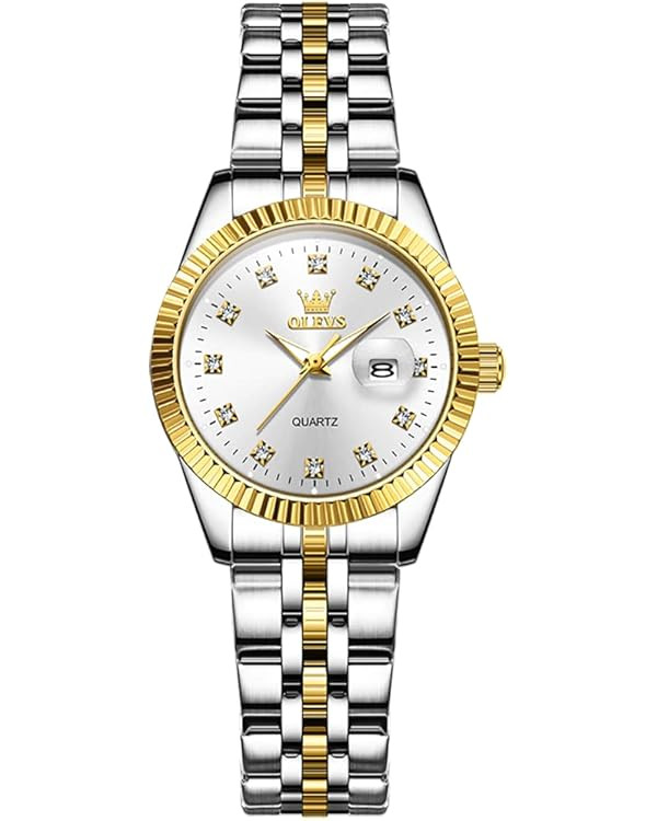 OLEVS Women's Stainless Steel Watch, Small Face Vintage Gold Silver Two Tone Analog Womens Quartz... | Amazon (US)