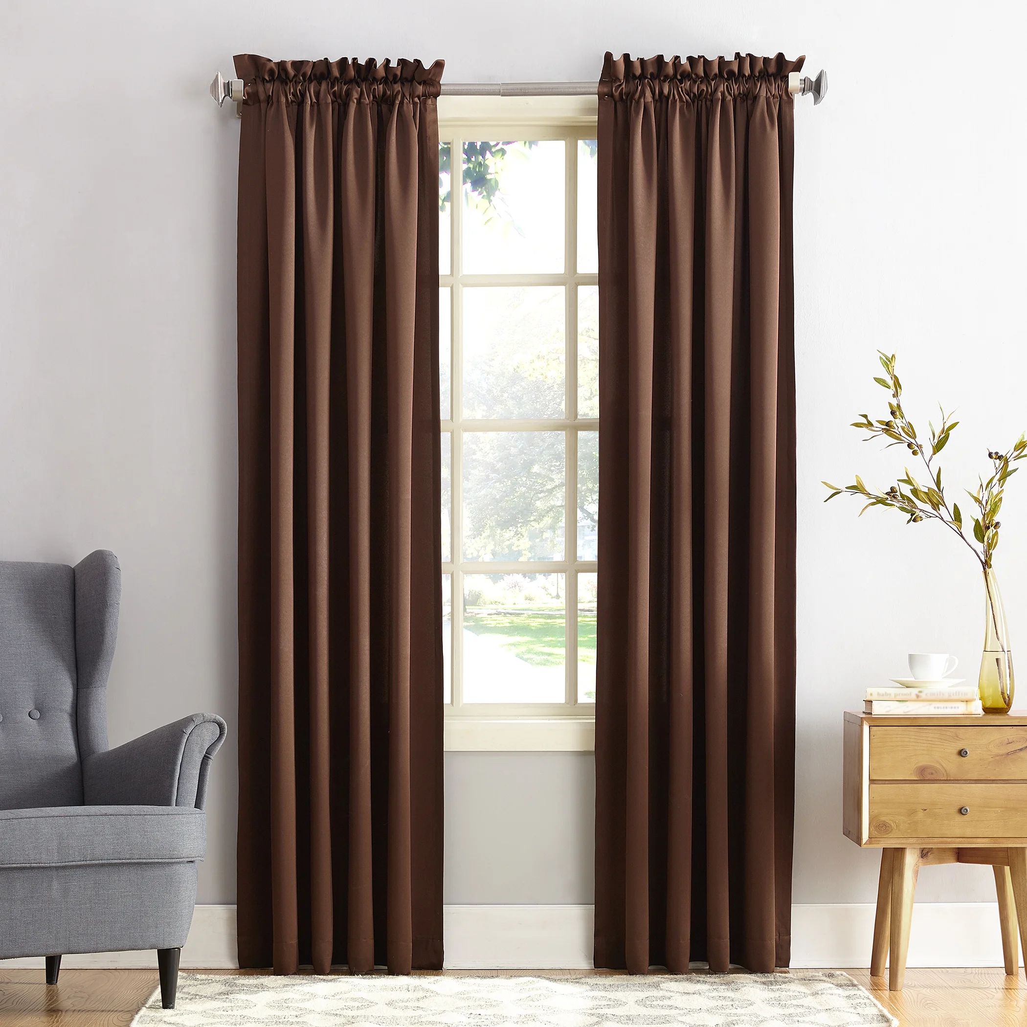 Sun Zero Kylee Energy Efficient Room Darkening Rod Pocket Curtain Panel, 54" x 84", Chocolate Bro... | Walmart (US)