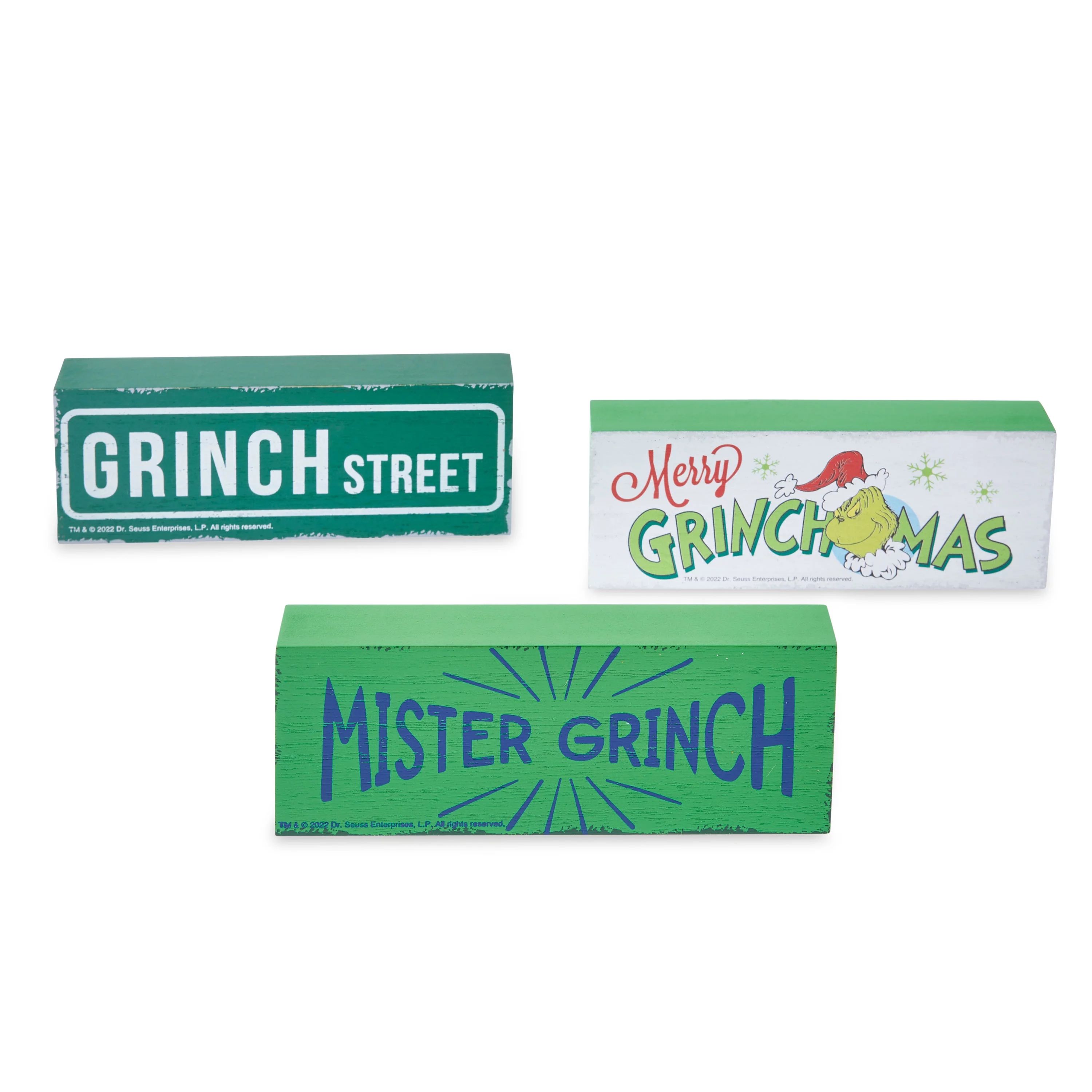 Dr Seuss' The Grinch Who Stole Christmas, Grinch Rectangle Sign Set, 3 Pieces, 2.3 inches Tall, 6... | Walmart (US)