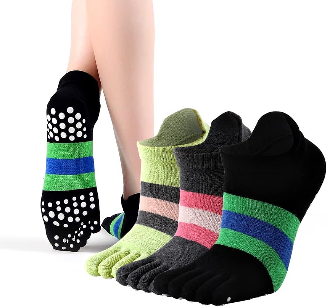 Running Yoga Non-Slip Toe Socks For Women With Grips, Five Finger Socks For Running, Pilates, Bal... | Amazon (US)