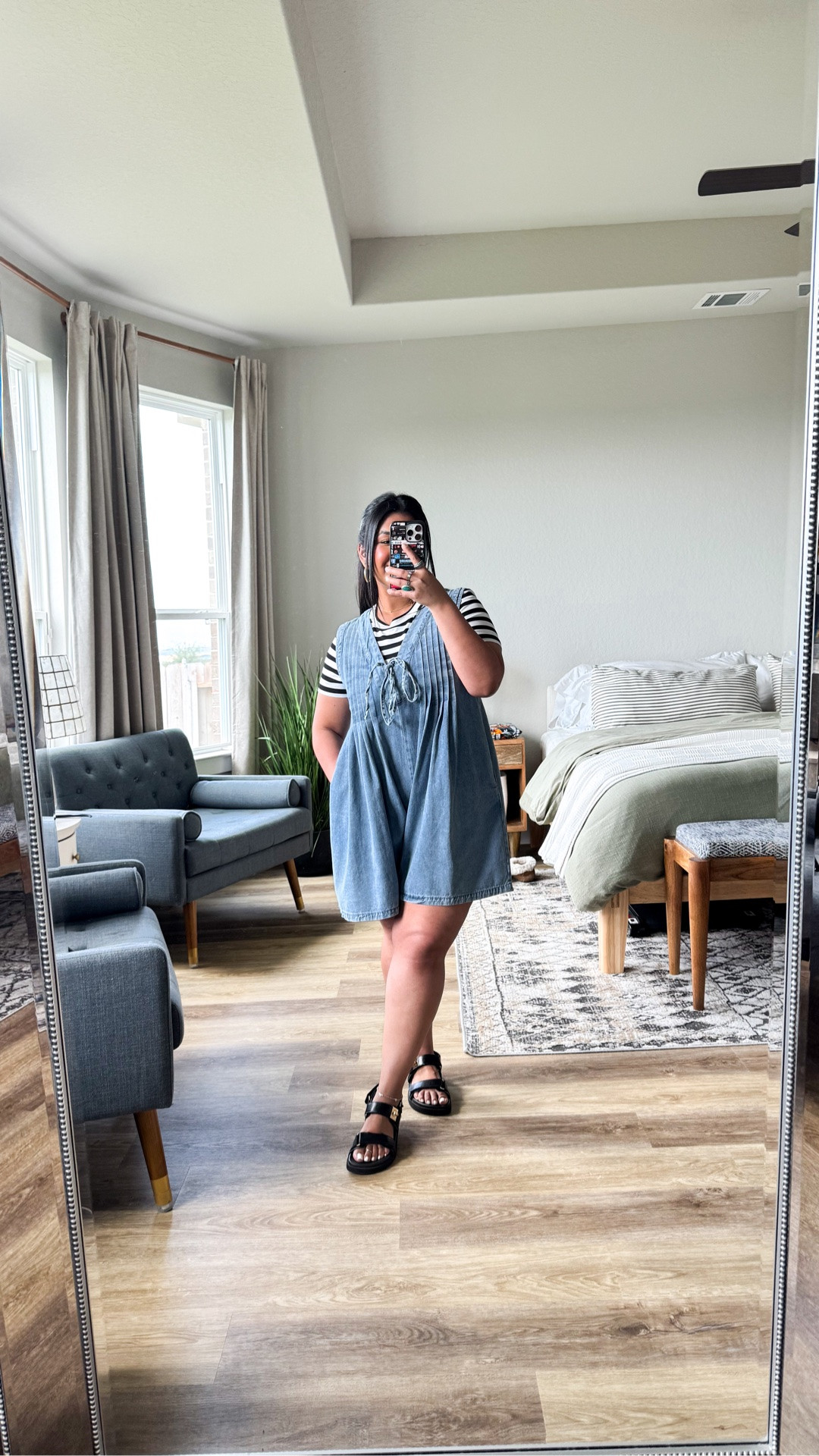 Amazon outfit! I’m 5’1” size 12 // ROMPER: I sized down to a medium. This is a denim material, no stretch  // TOP: size large, very soft and stretchy, the most perfect basic // sandals are TTS

#LTKPetite #LTKMidsize #LTKOver40