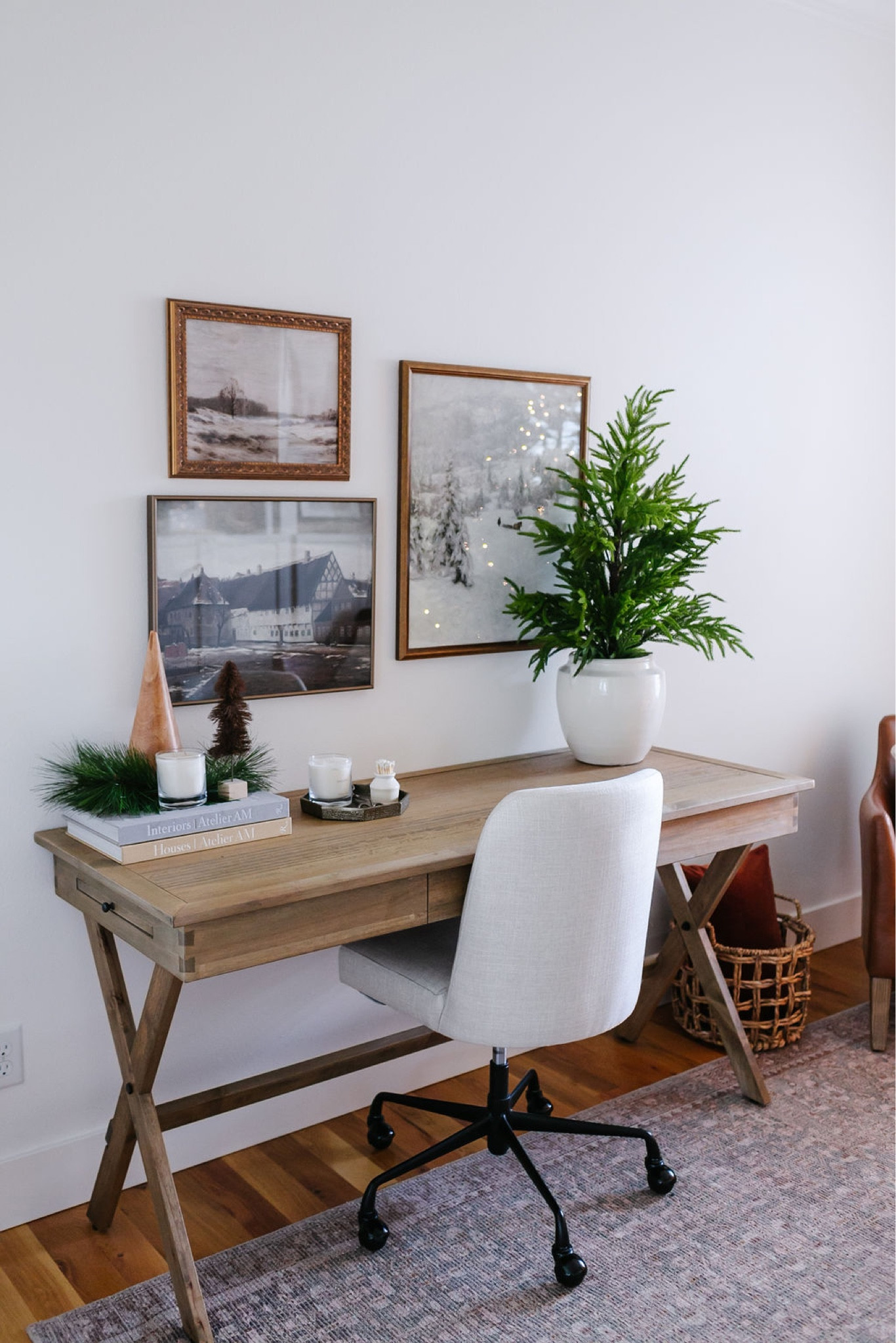 Christmas decor, holiday decor, home office, Campaign desk, upholstered desk chair, vintage rug

#LTKHoliday #LTKhome #LTKsalealert