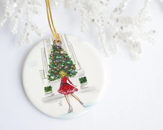 Rockefeller Center Skater (Blonde - Style #370 - Ornament - Melsy's Illustrations - Bryant Park) ... | Etsy (US)