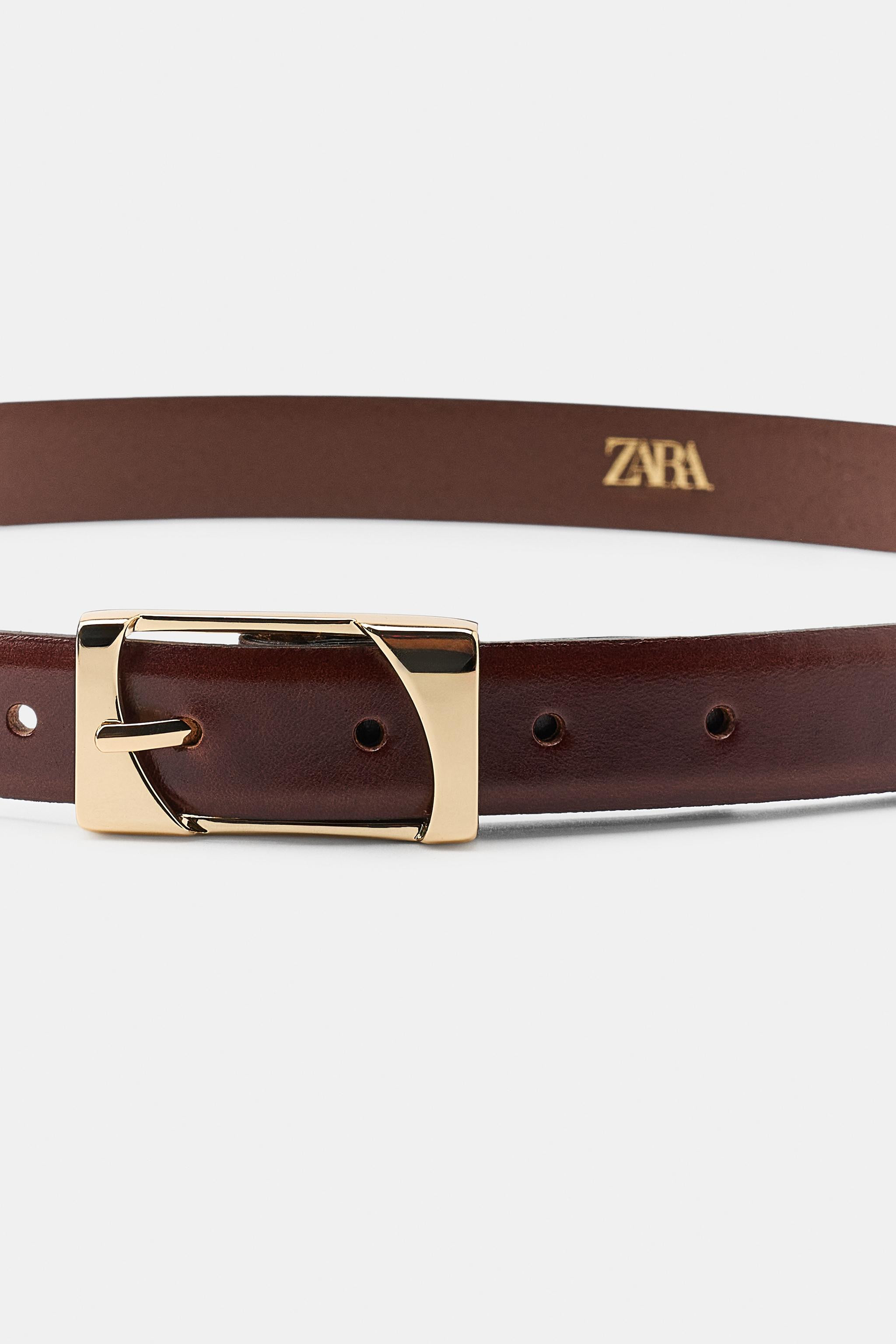 100% LEATHER RECTANGULAR BUCKLE BELT | Zara US