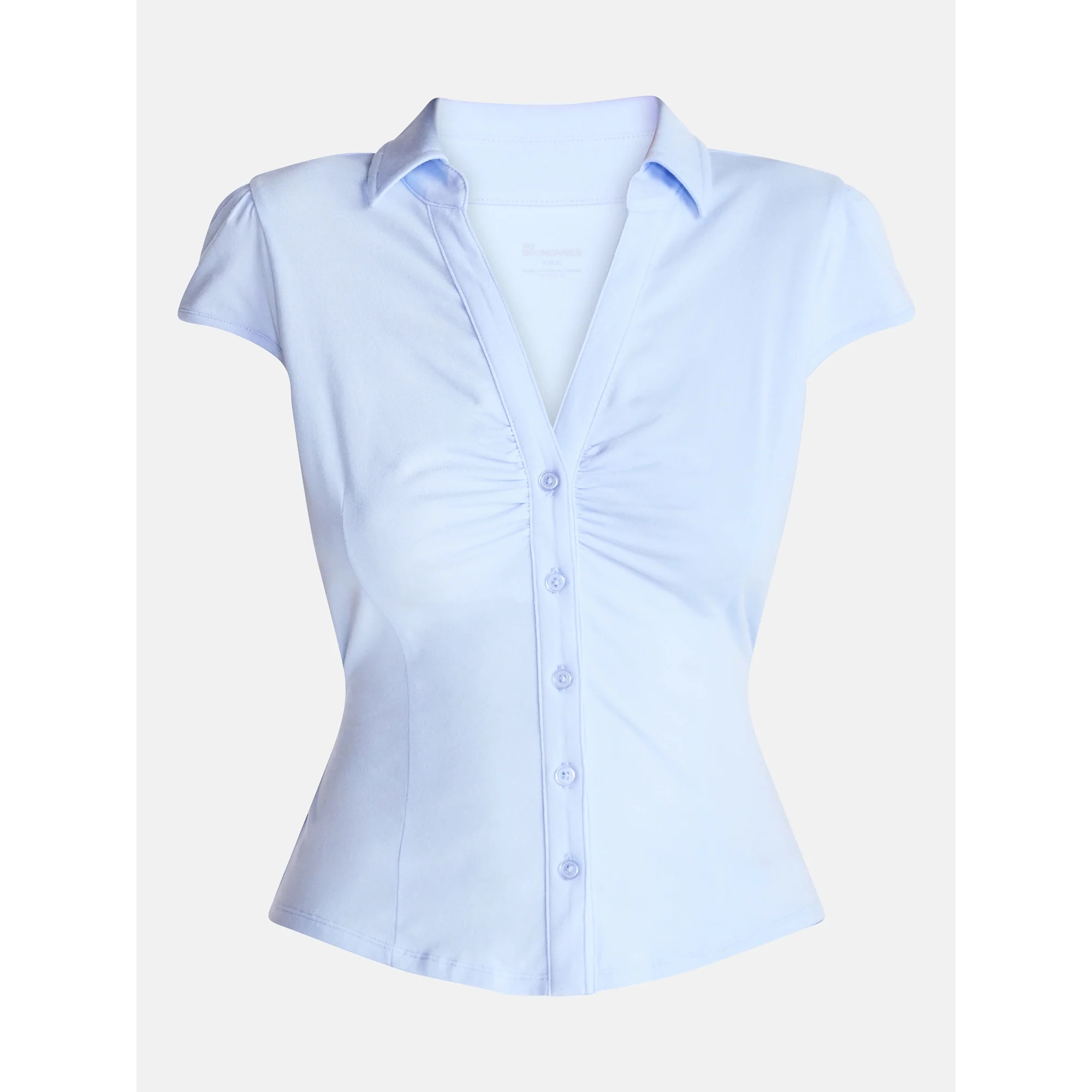 No Boundaries Knit Ruched Collared Shirt, Women's XXS-XXL | Walmart (US)