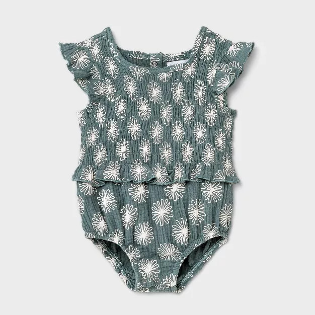 Grayson Mini Baby Girls' Floral Gauze Romper - Blue | Target