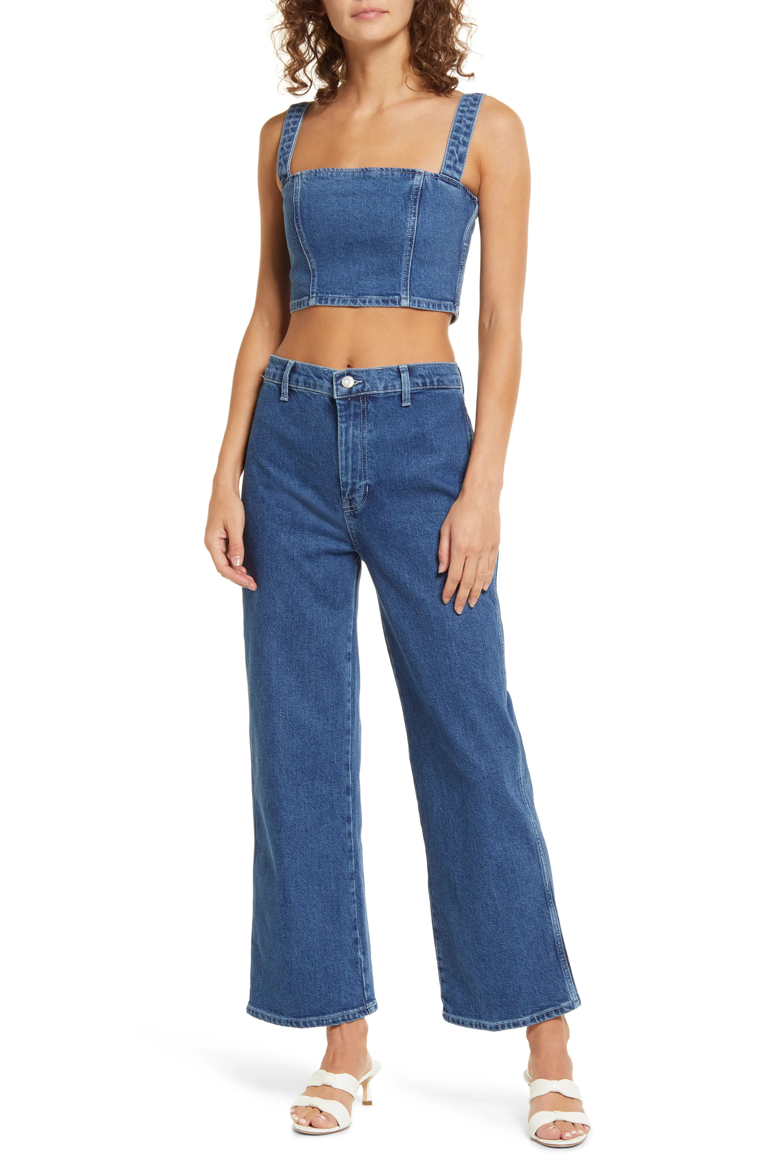 Reformation Sunny Denim Crop Top & Jeans Set in Cascade at Nordstrom, Size 2 | Nordstrom