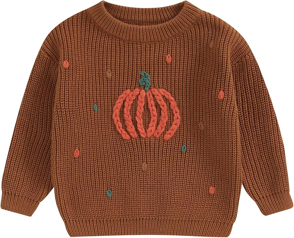 Toddler Baby Boy Girl Halloween Outfit Infant Pumpkin Embroidery Knit Sweaters Sweatshirt Tops Fa... | Amazon (US)