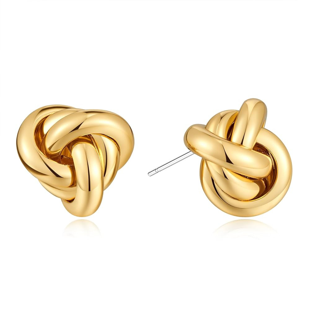 Gold/Silver Knot Stud Earrings Chunky Link Earrings Cute knot Earrings for Women Trendy Jewelry | Amazon (US)