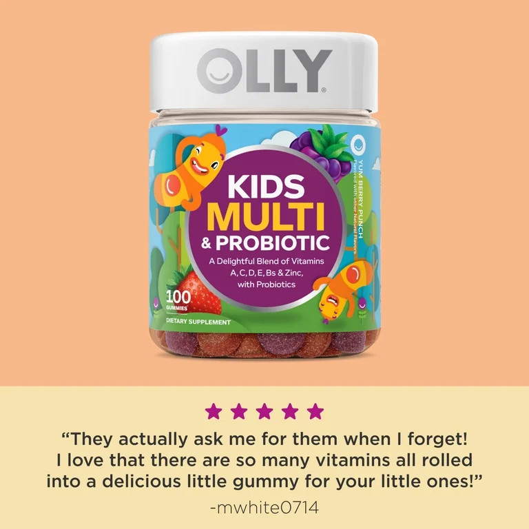 OLLY Kids Multivitamin + Probiotic Gummy, Daily Digestive Supplement for Kids, Zinc, 100 Ct - Wal... | Walmart (US)