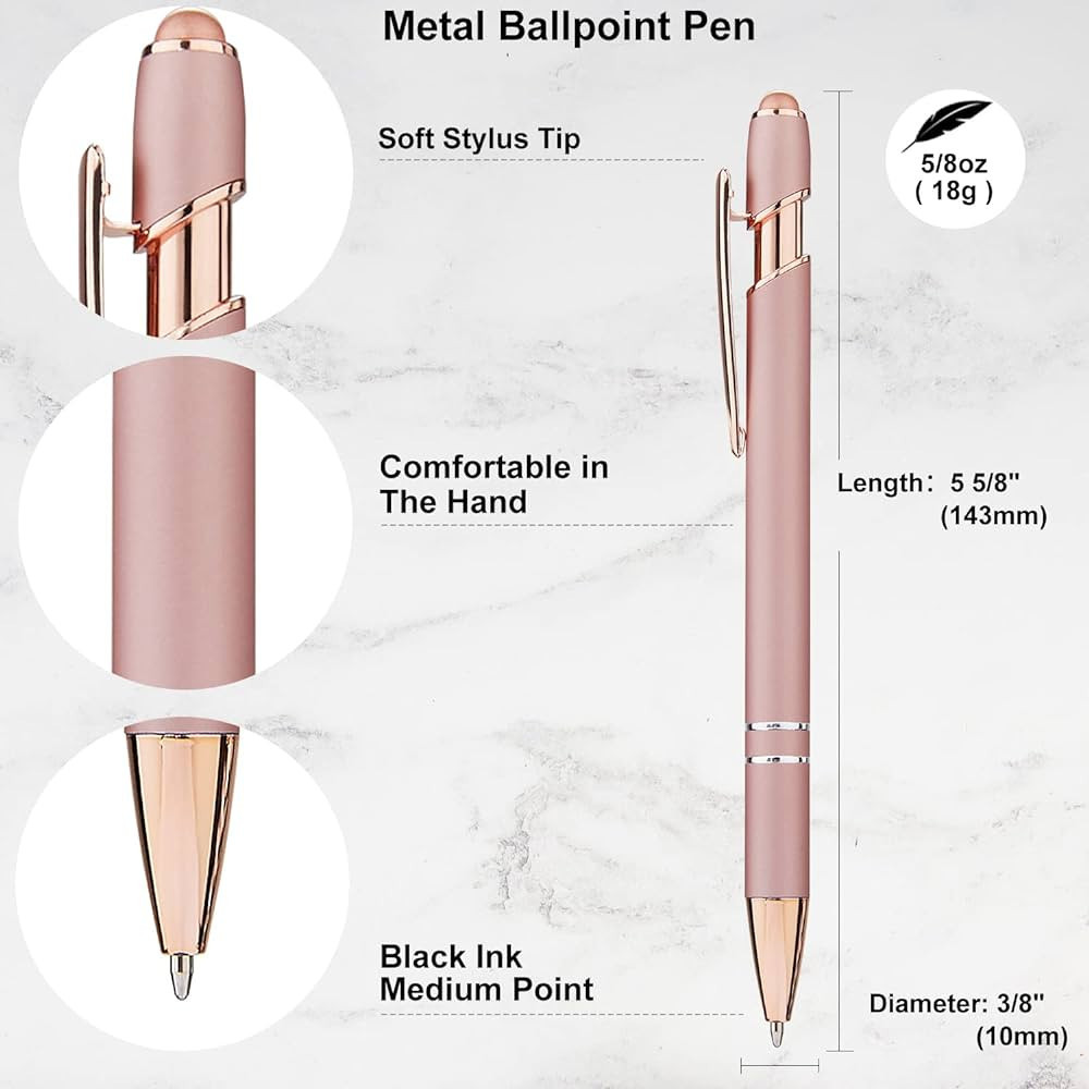 LINFANC 12 Pack Rose Gold Ballpoint Pen with Stylus Tip, 1.0 mm Black Ink Smooth Writing Pens, Me... | Amazon (US)