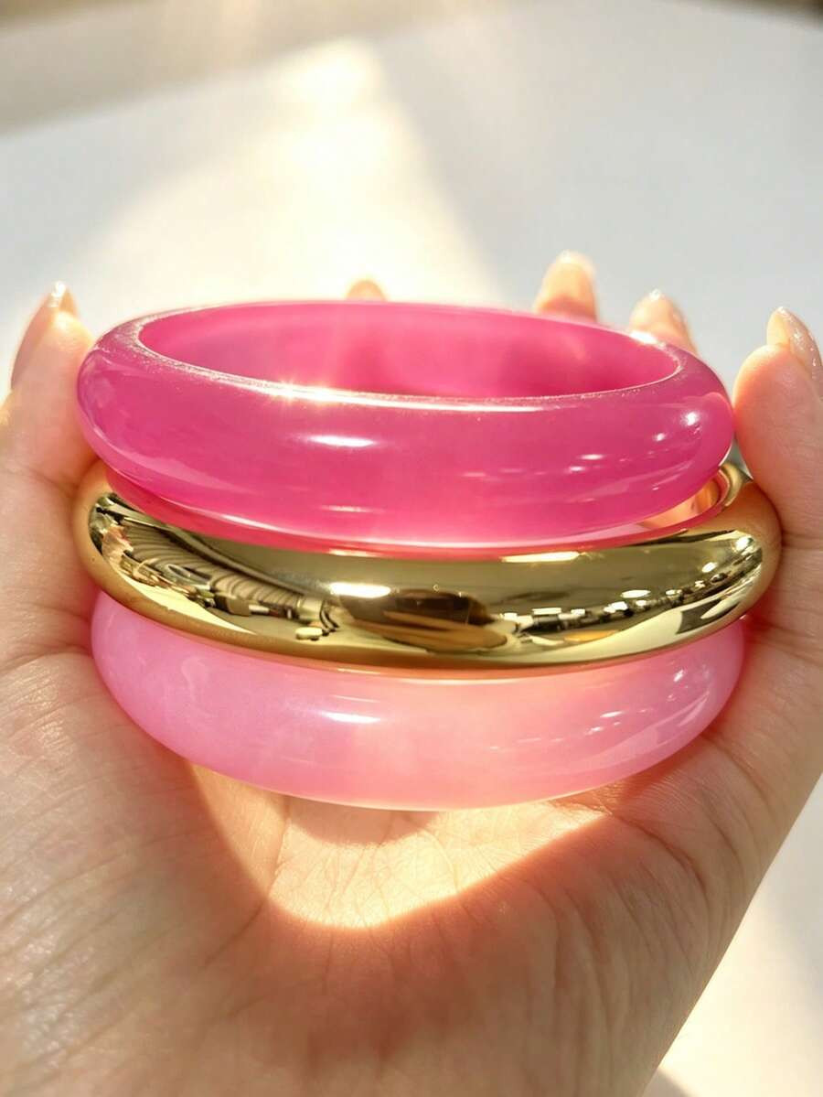 3pcs Set Exquisite Vintage Acrylic Bracelet Set Fashionable Cylindrical Design Suitable For Daily Casual Wear Women's Fashion Accessories Acrylic Material No Inlay Craft Suitable For All Year Round For Daily, Party And Vacation Occasions. | SHEIN