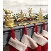 4 Glistening Gold Stocking Hangers, 1 Snowflakes, Tree, Snowman Reindeer | Etsy (US)