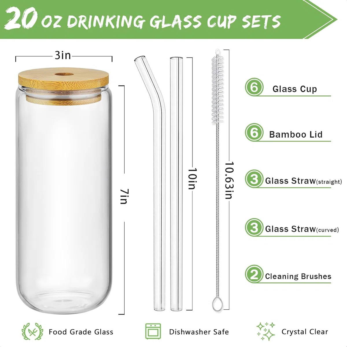 6-pack 20oz Glass Cups With Bamboo Lids | Wayfair North America