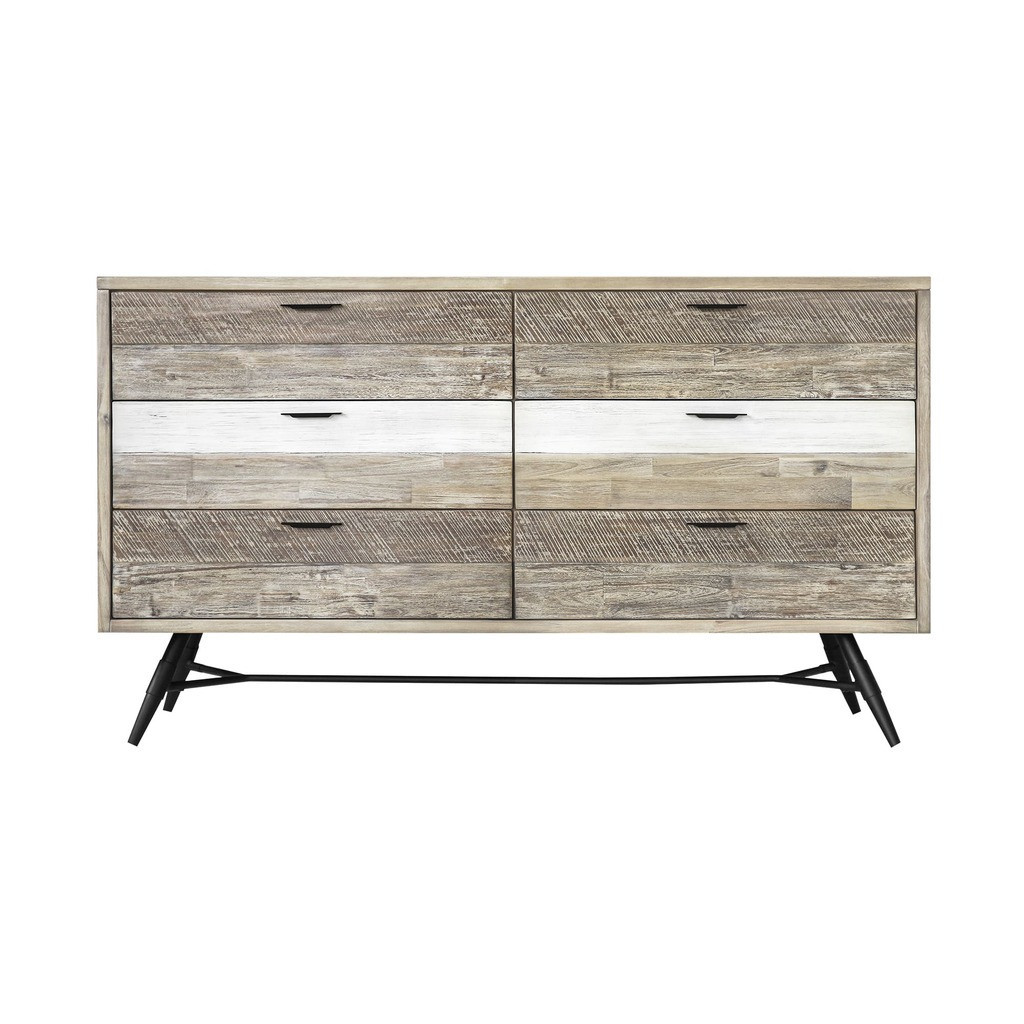 63 Inch Solid Wood Six Drawer Double Dresser In Natural and Ivory | 1stopbedrooms